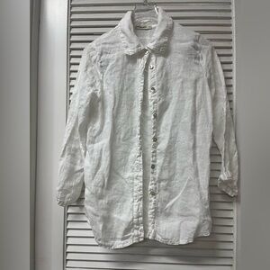 EUC✨LUNGO L’ARNO✨small✨men✨White Button-Up Linen Shirt